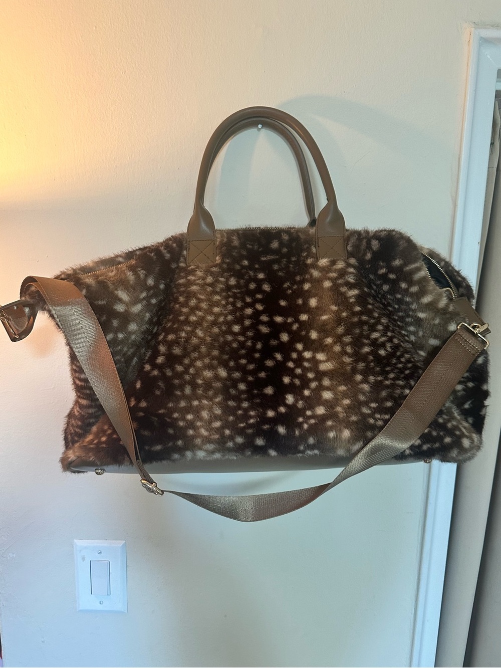 Animal Print Faux Fur Large Satchel Large travel bag